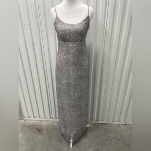 Vintage 579 Gray Ditsy Floral Babydoll Chiffon Maxi Slip Dress XS 2 Formal Vamp